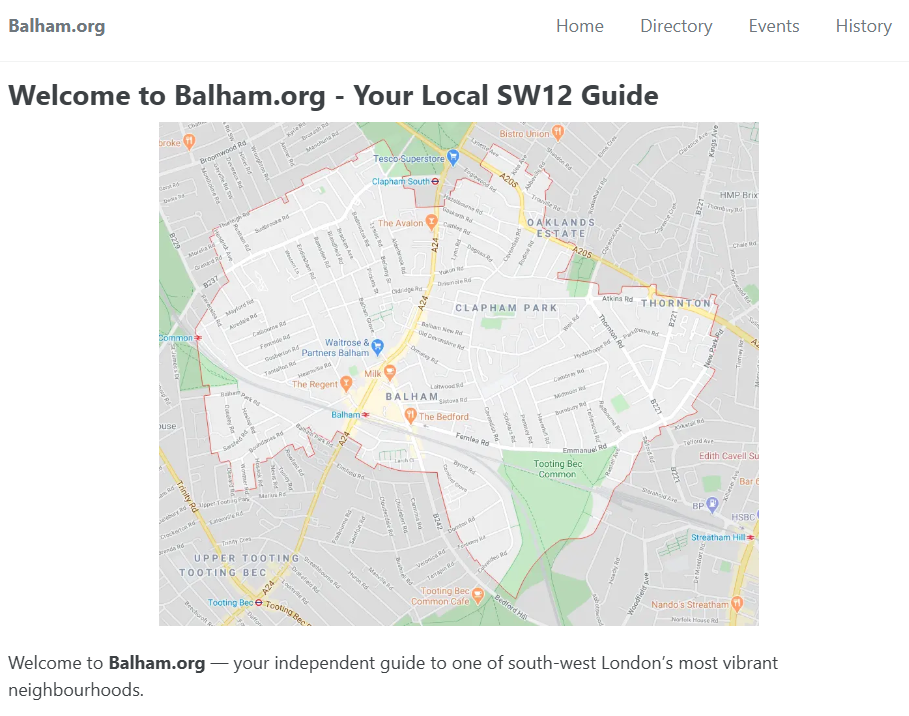 The front page of Balham.org